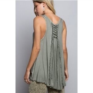 POL Olive Lace Up Back Tie Top Size Small NWOT